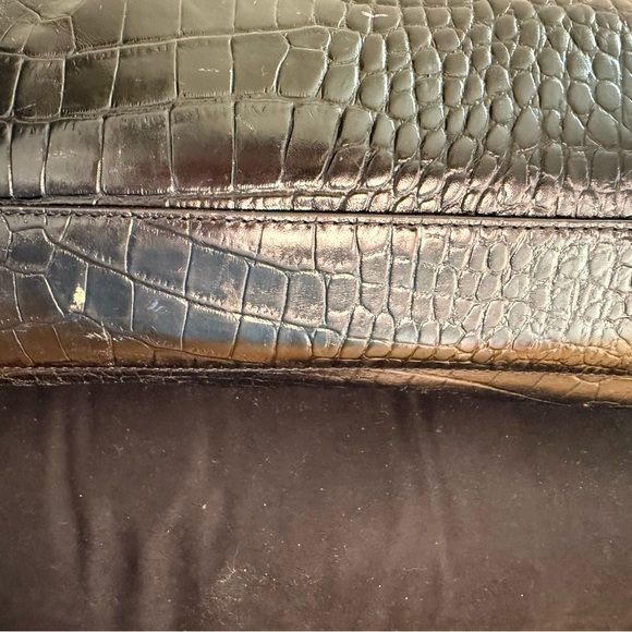 Kate Spade Black Embossed Croc Pattern Leather Tote - Picture 6 of 9